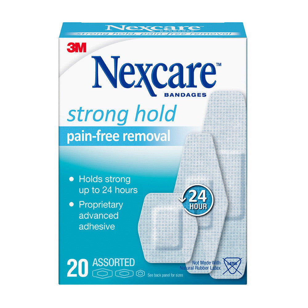 Nexcare Strong Hold Pain-Free Removal Bandages, Assorted Size, 20 Ea